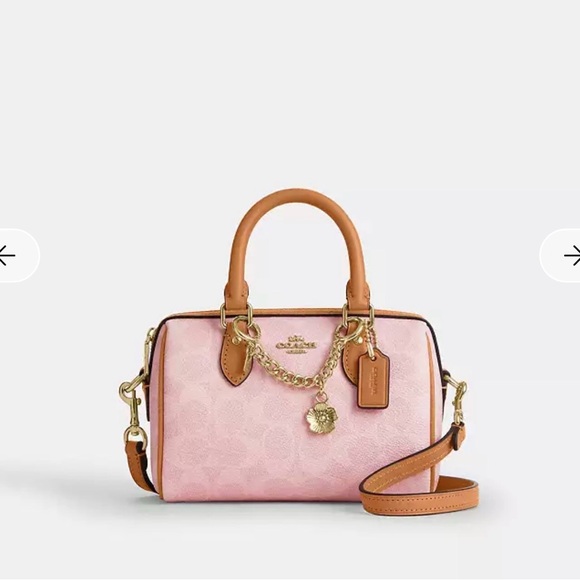 Coach Handbags - Coach Pink Signature Mini Satchel with Tan Trim and Gold Hardware